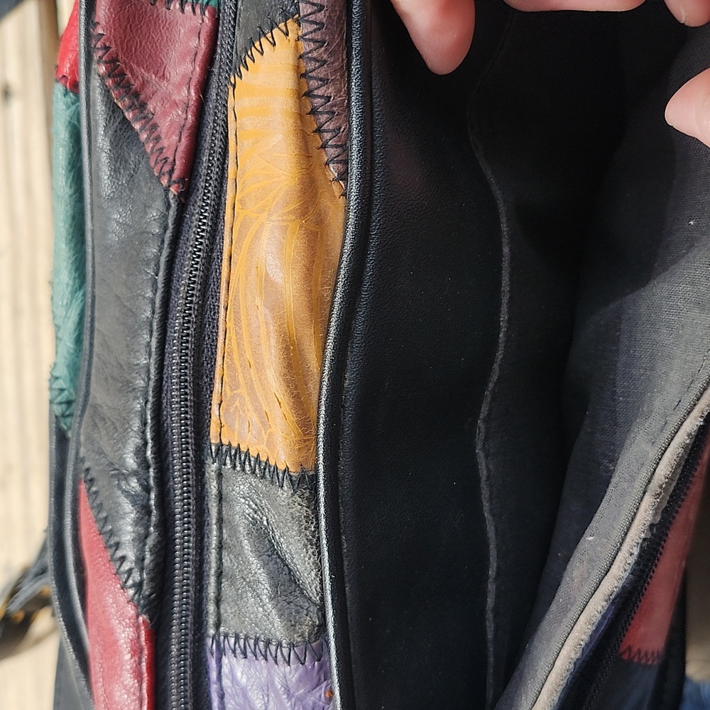 Vtg Genuine Leather Multicolor Patchwork Crossbod… - image 11